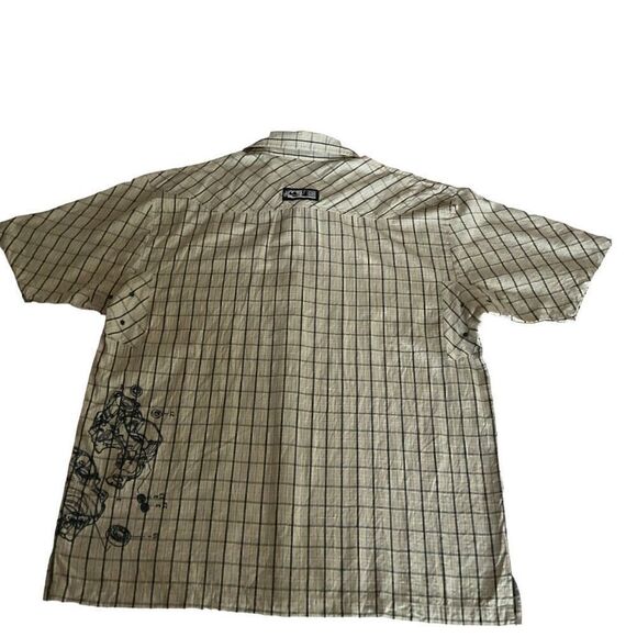 Thor 68 Shirt Button Down Plaid Tan Blue White Short Sleeve Graphic Logo Men XL - Picture 13 of 13